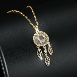 18K Gold Dream Catcher With Feathers Tassels and Diamond Accents